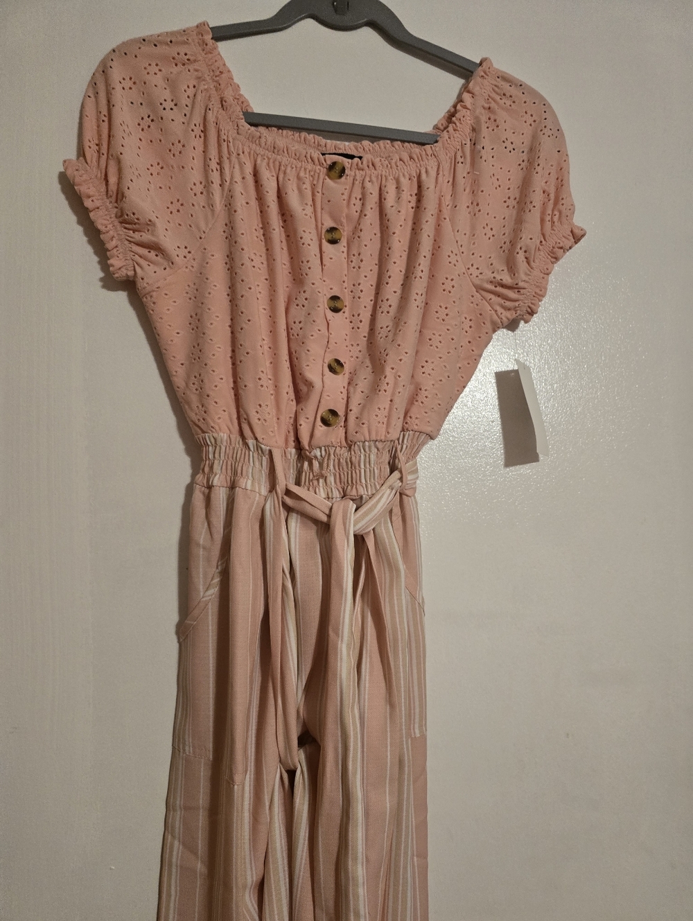 Blush Pink Eyelet Button Jumpsuit